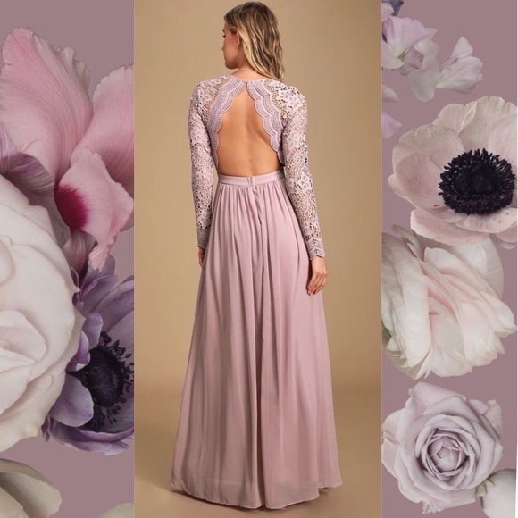 SOLD RARE Lulus Awaken My Love Dusty Lavender Long Sleeve Lace Maxi Dress - Picture 2 of 16